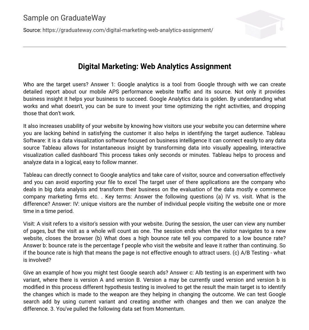 Digital Marketing: Web Analytics Assignment Analysis