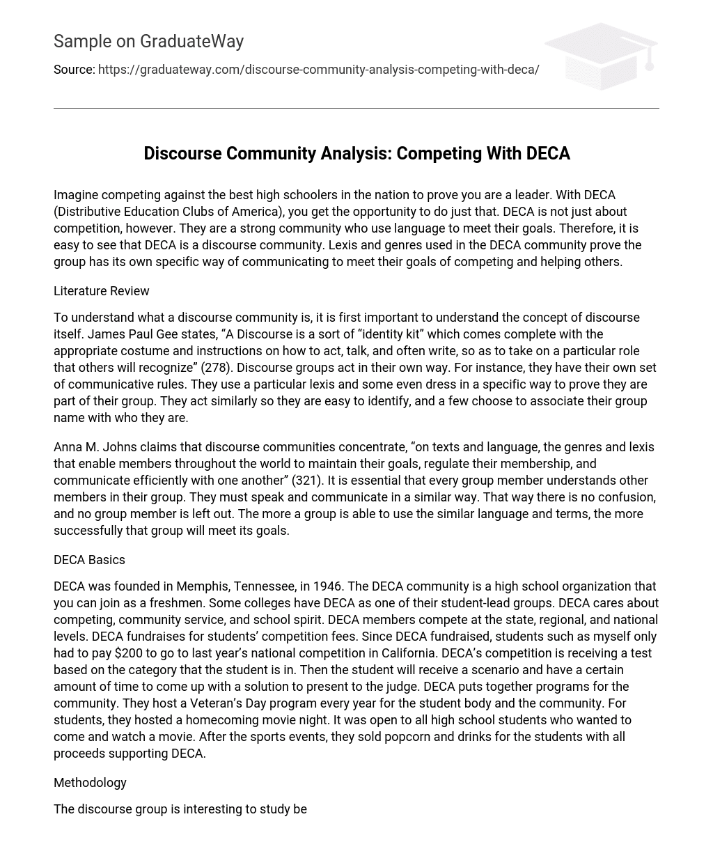 Discourse Community Analysis: Competing With DECA