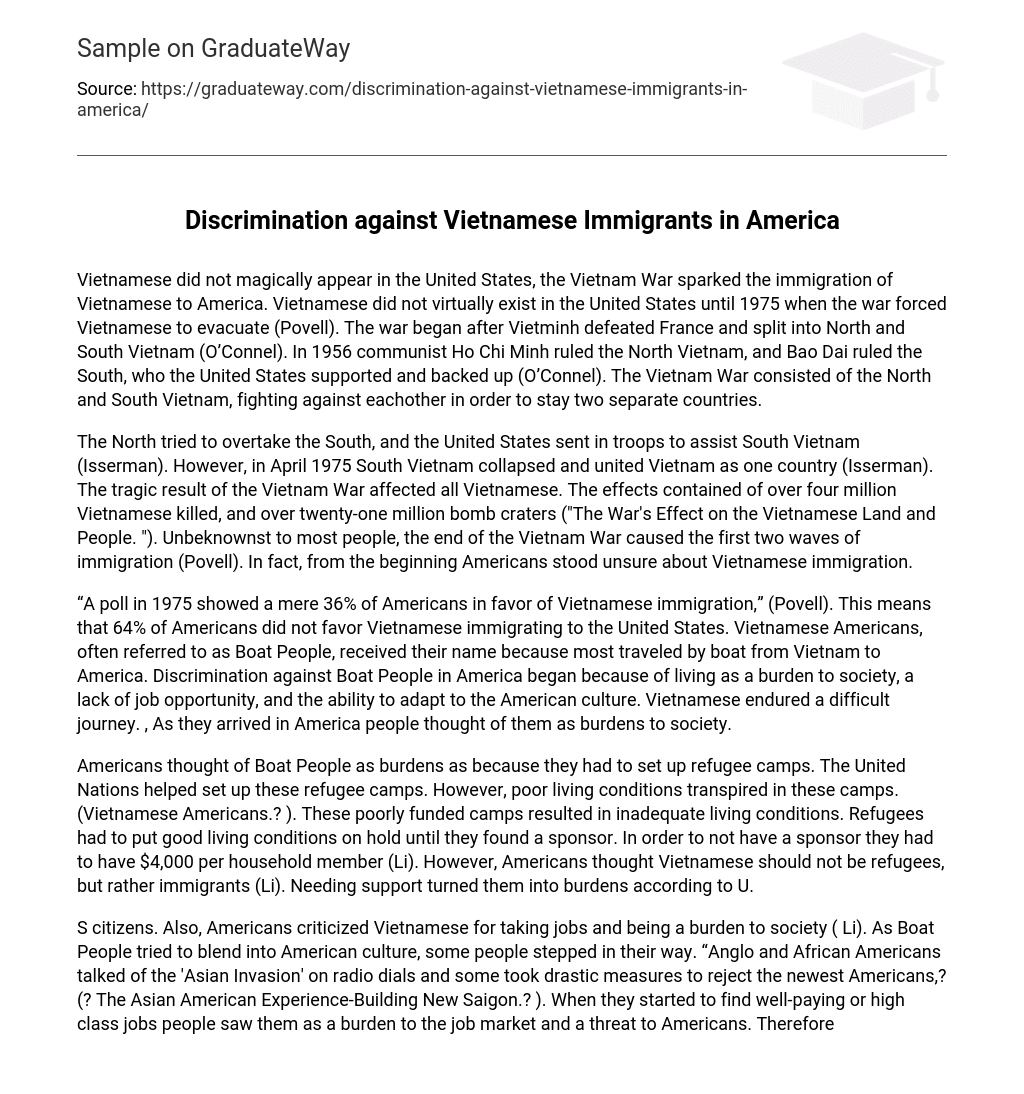 Discrimination against Vietnamese Immigrants in America