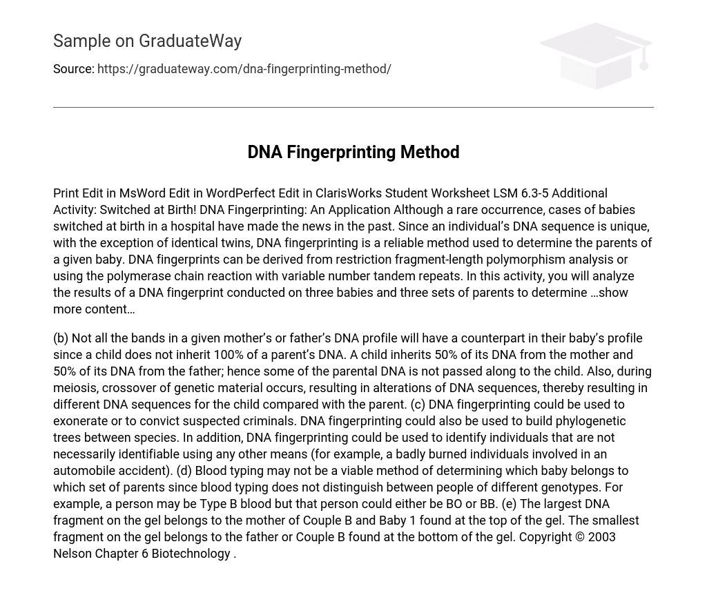 DNA Fingerprinting Method Analysis