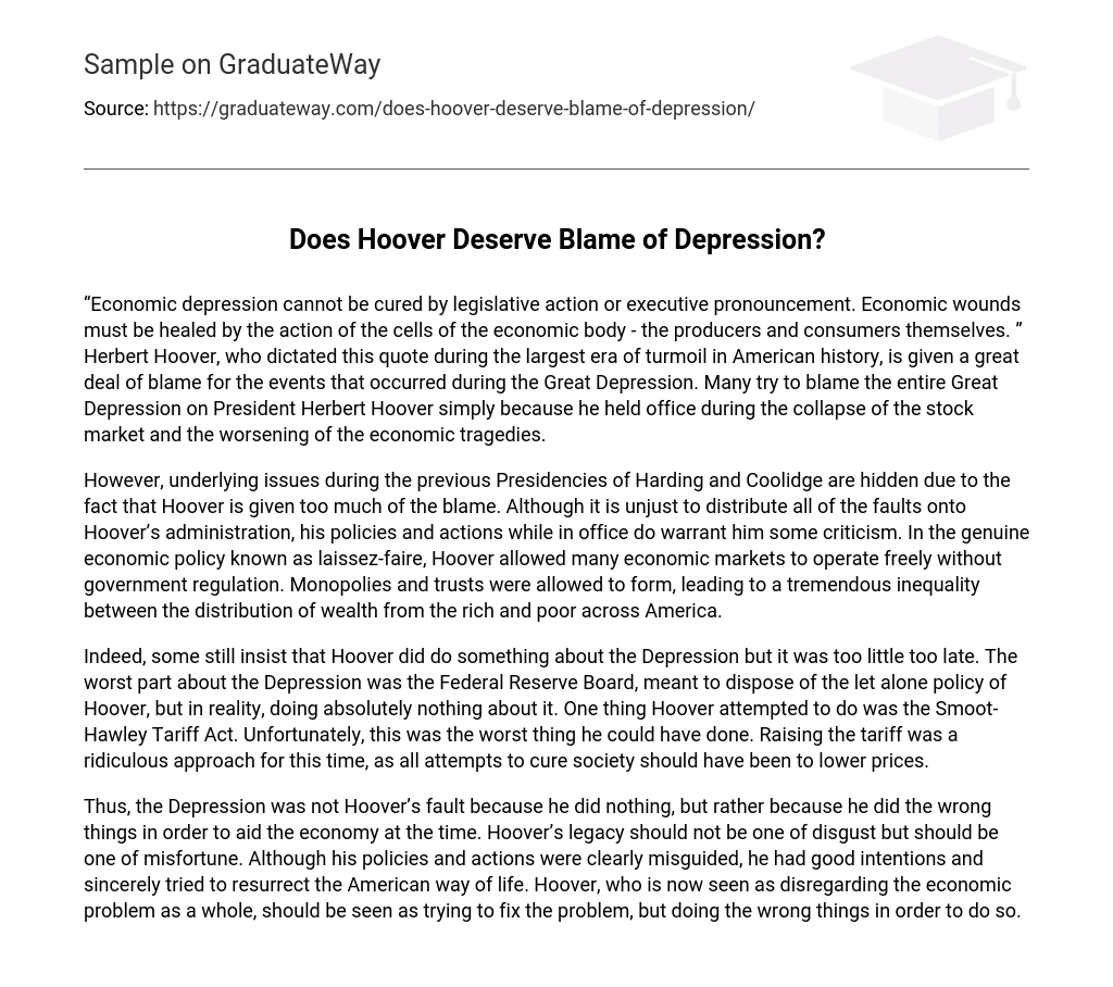 Does Hoover Deserve Blame of Depression?