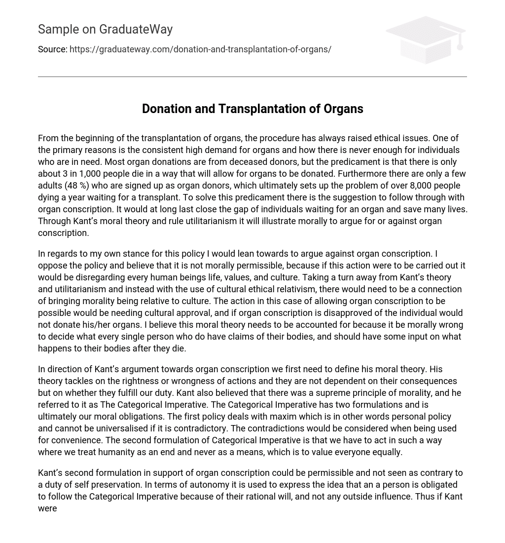 Donation and Transplantation of Organs