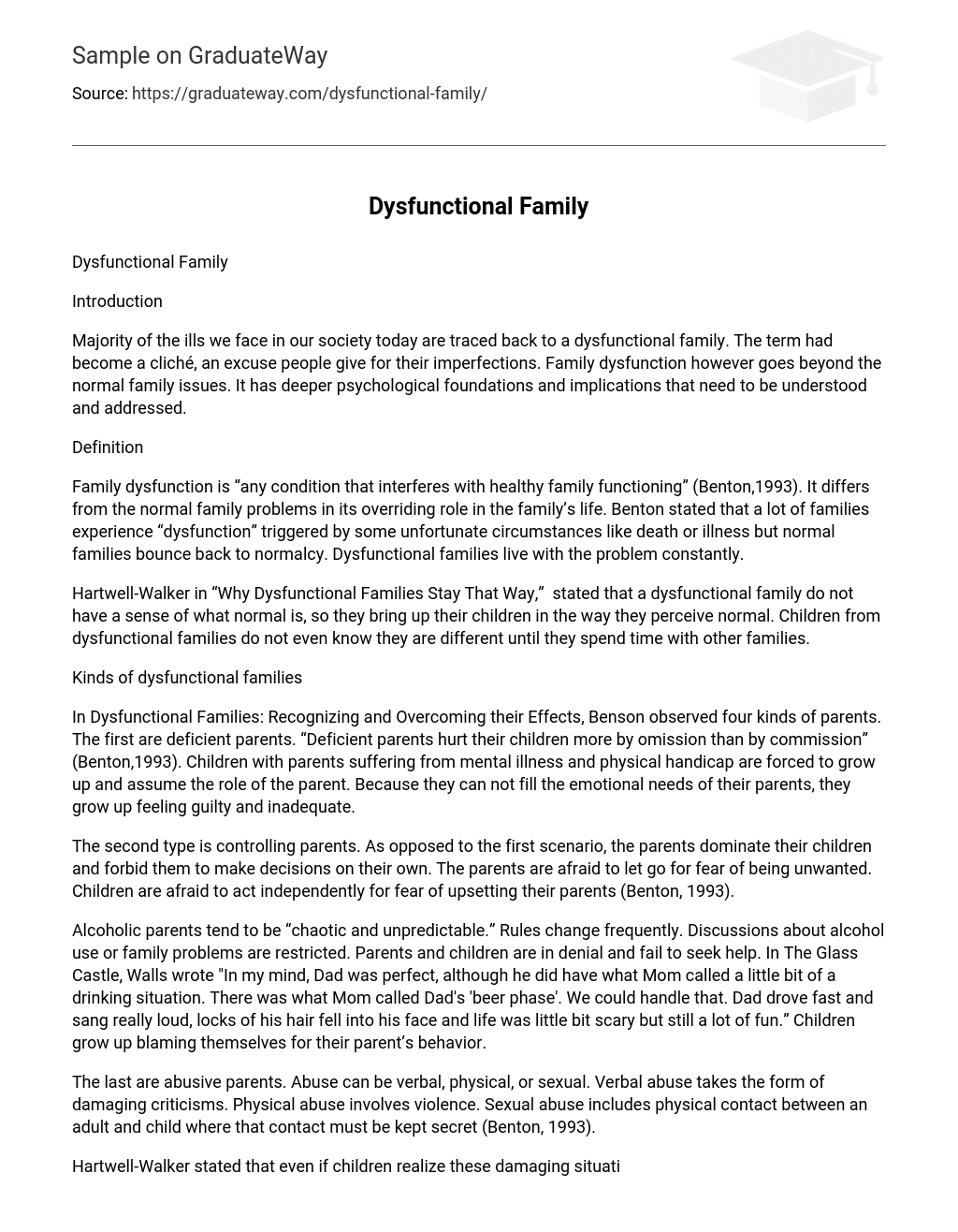 college essay about dysfunctional family