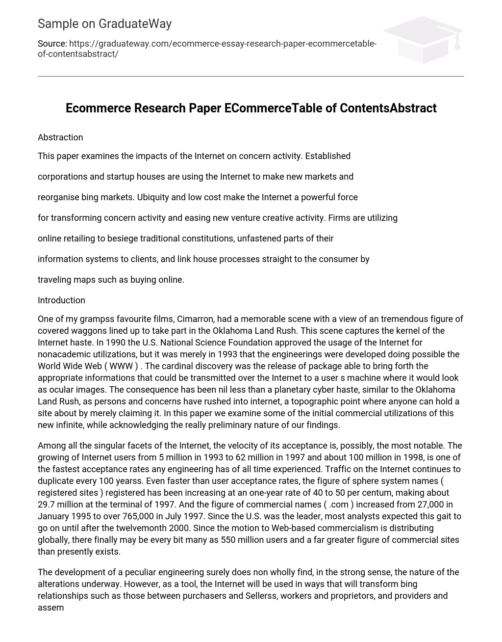 Ecommerce Research Paper ECommerceTable of ContentsAbstract