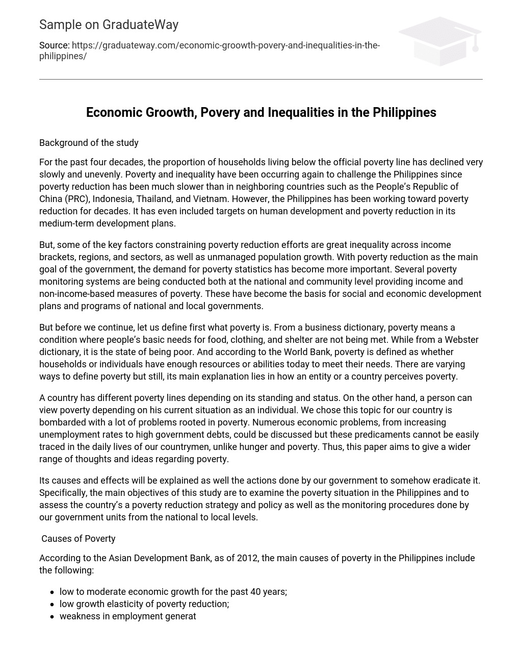 Economic Groowth, Povery and Inequalities in the Philippines