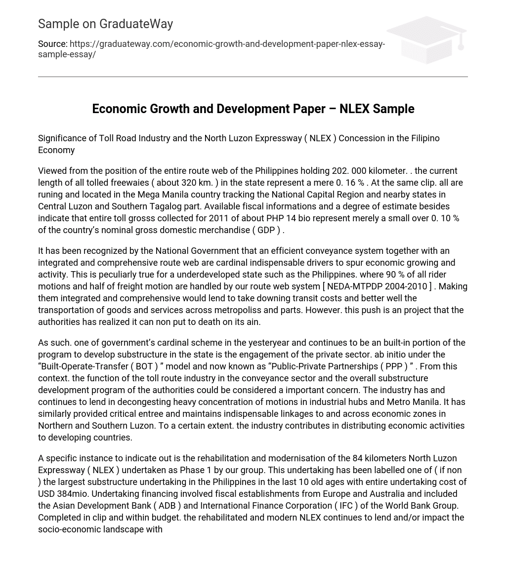 Economic Growth and Development Paper – NLEX Sample
