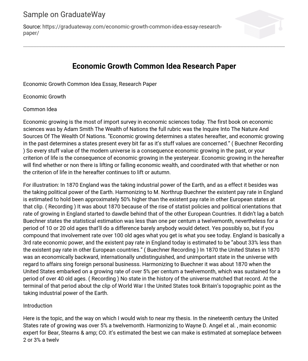 Economic Growth Common Idea Research Paper