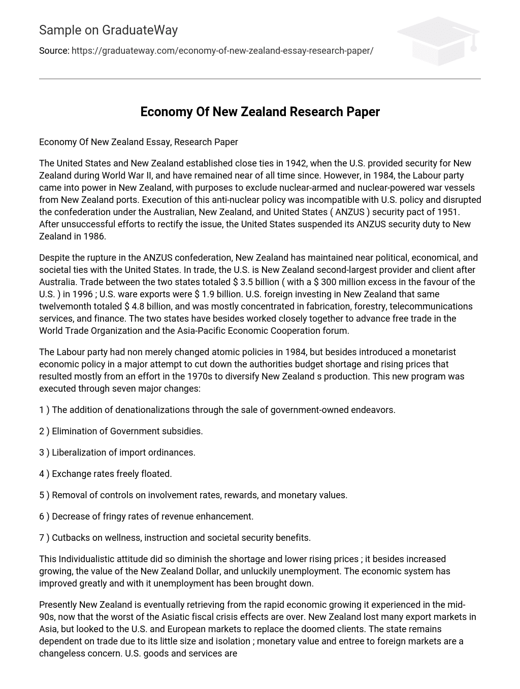 Economy Of New Zealand Research Paper