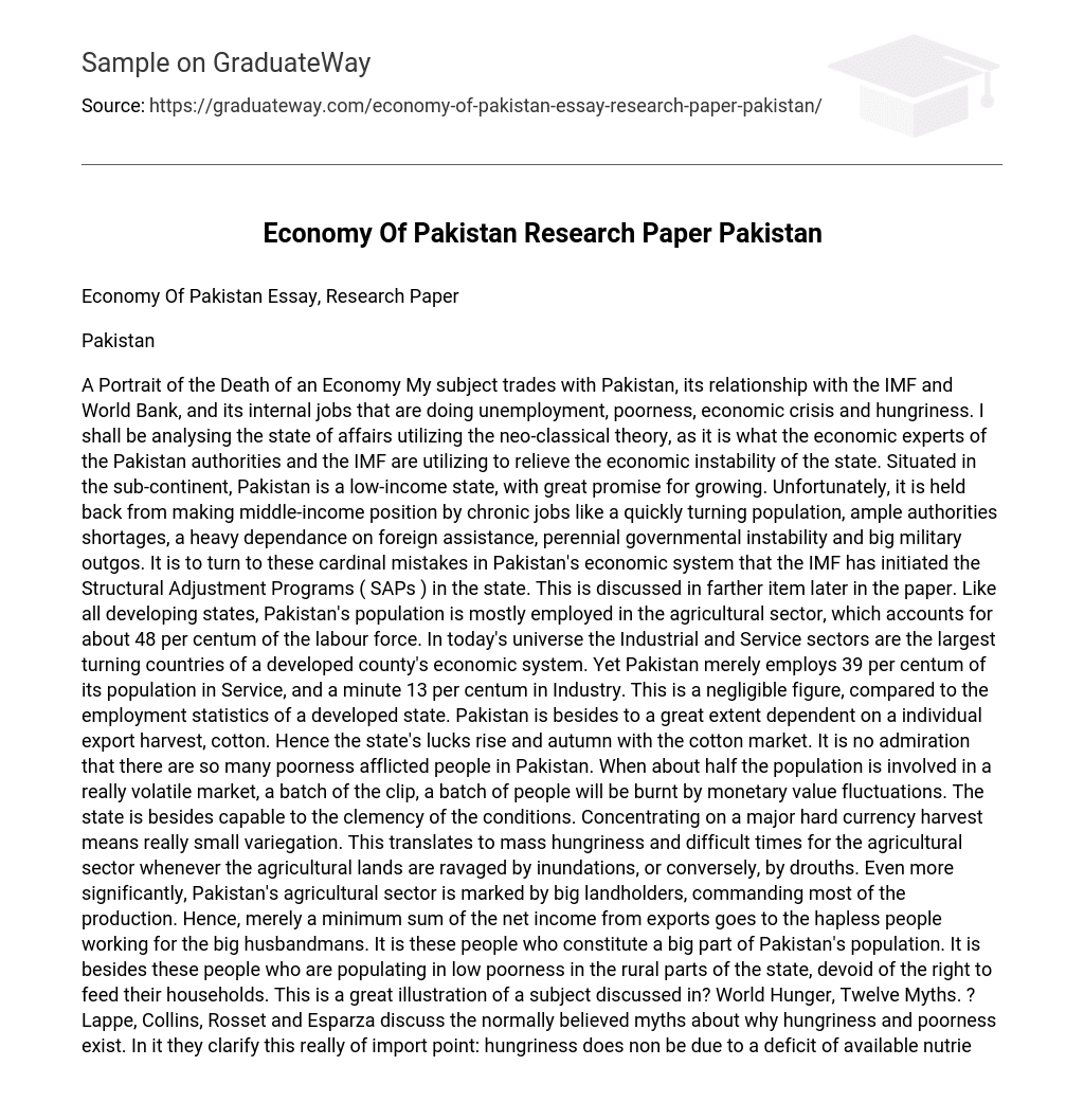 Economy Of Pakistan Research Paper Pakistan