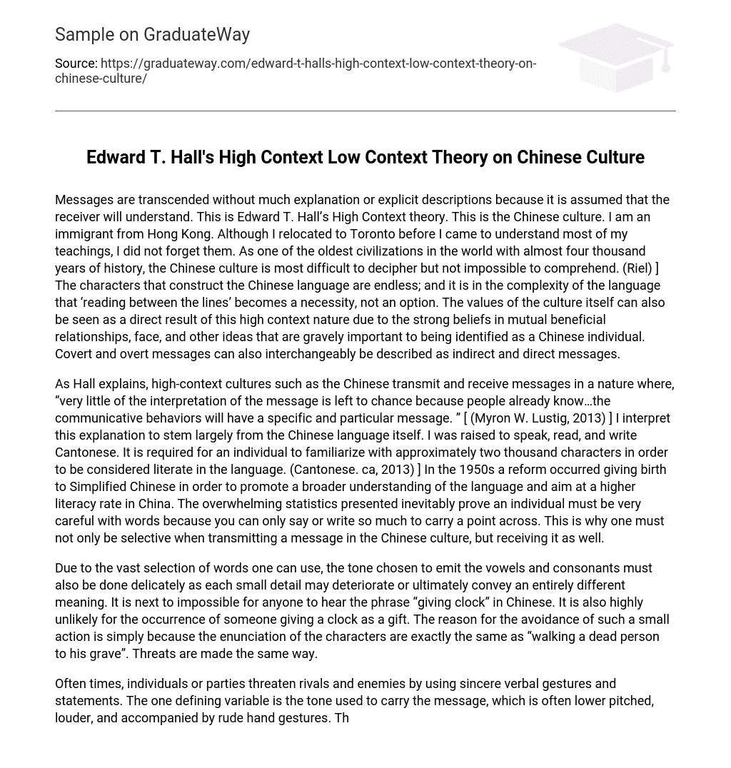 Edward T. Hall’s High Context Low Context Theory on Chinese Culture