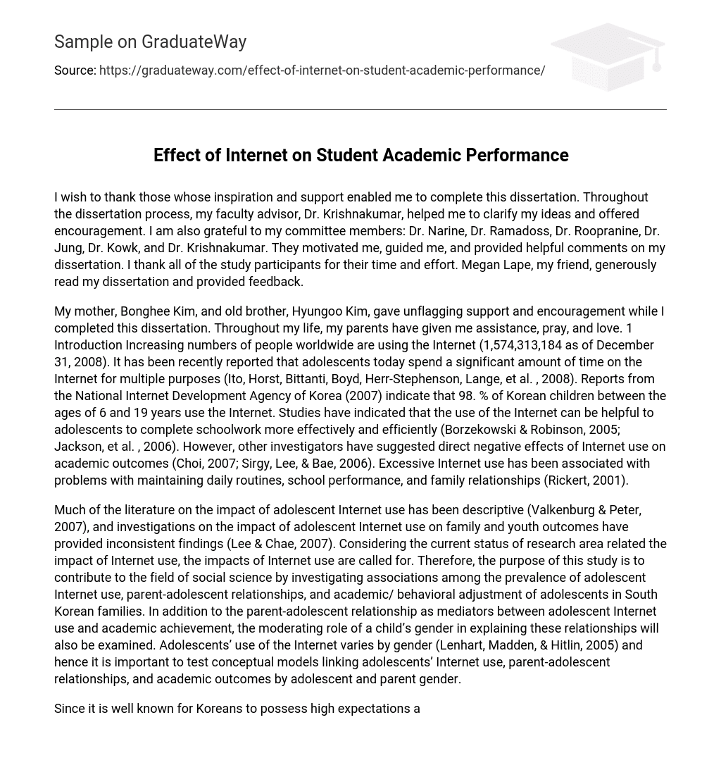 Effect of Internet on Student Academic Performance