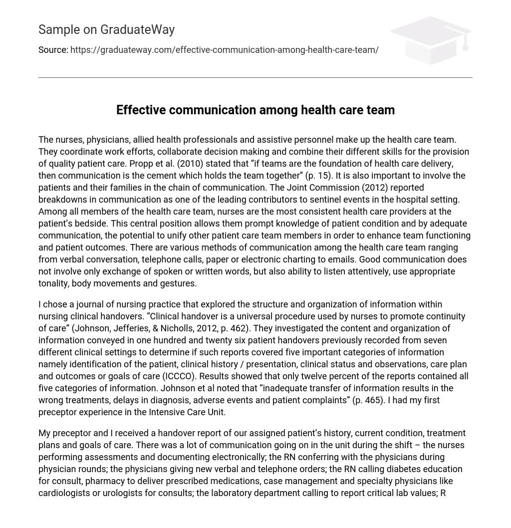 effective communication in healthcare essay