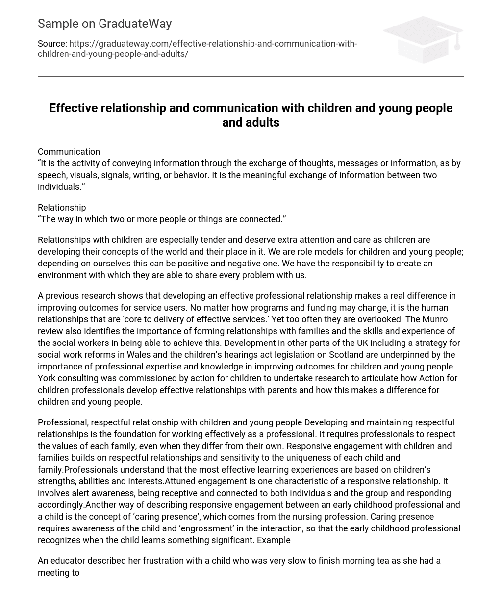 Effective relationship and communication with children and young people and adults