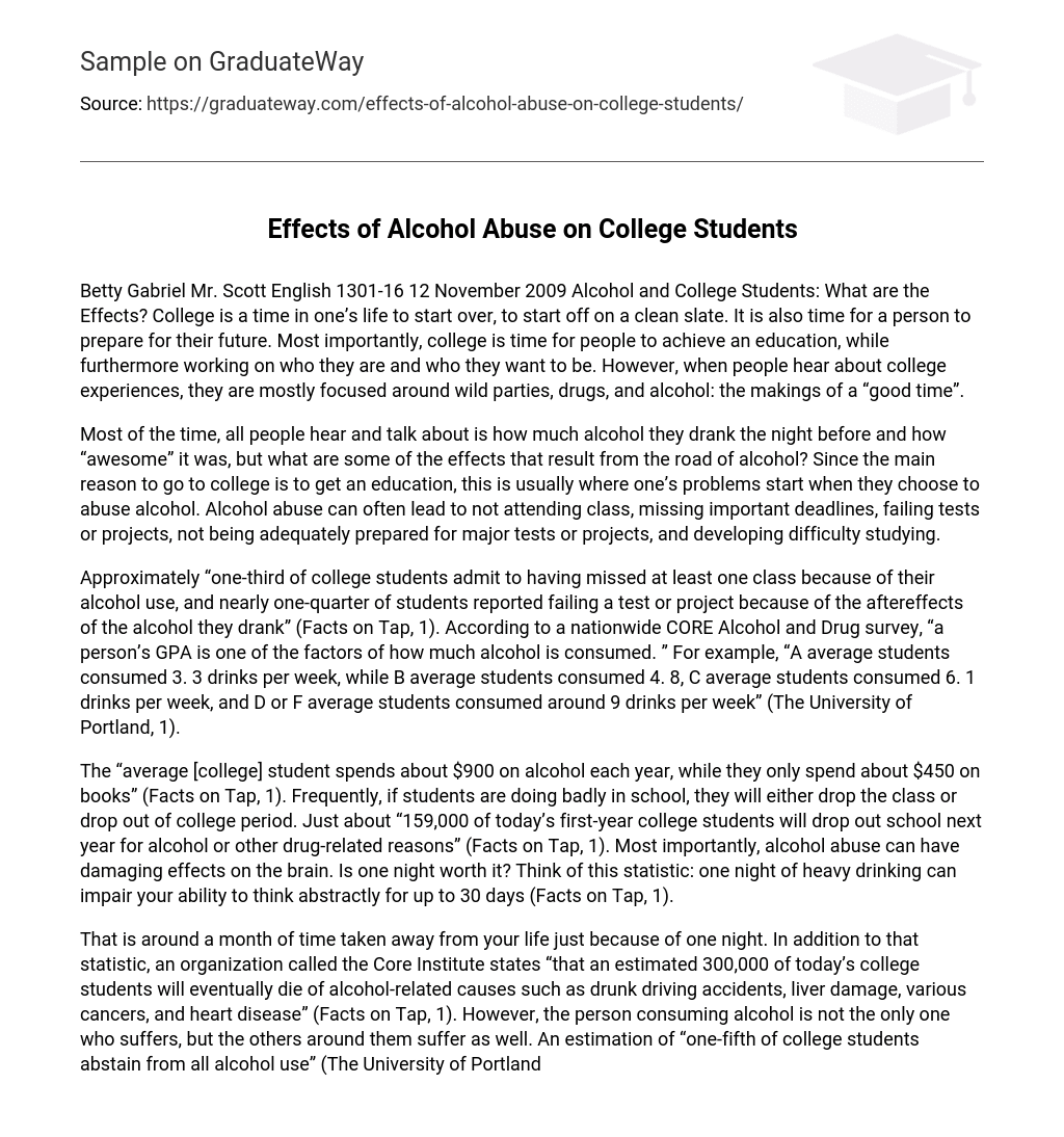 Effects of Alcohol Abuse on College Students