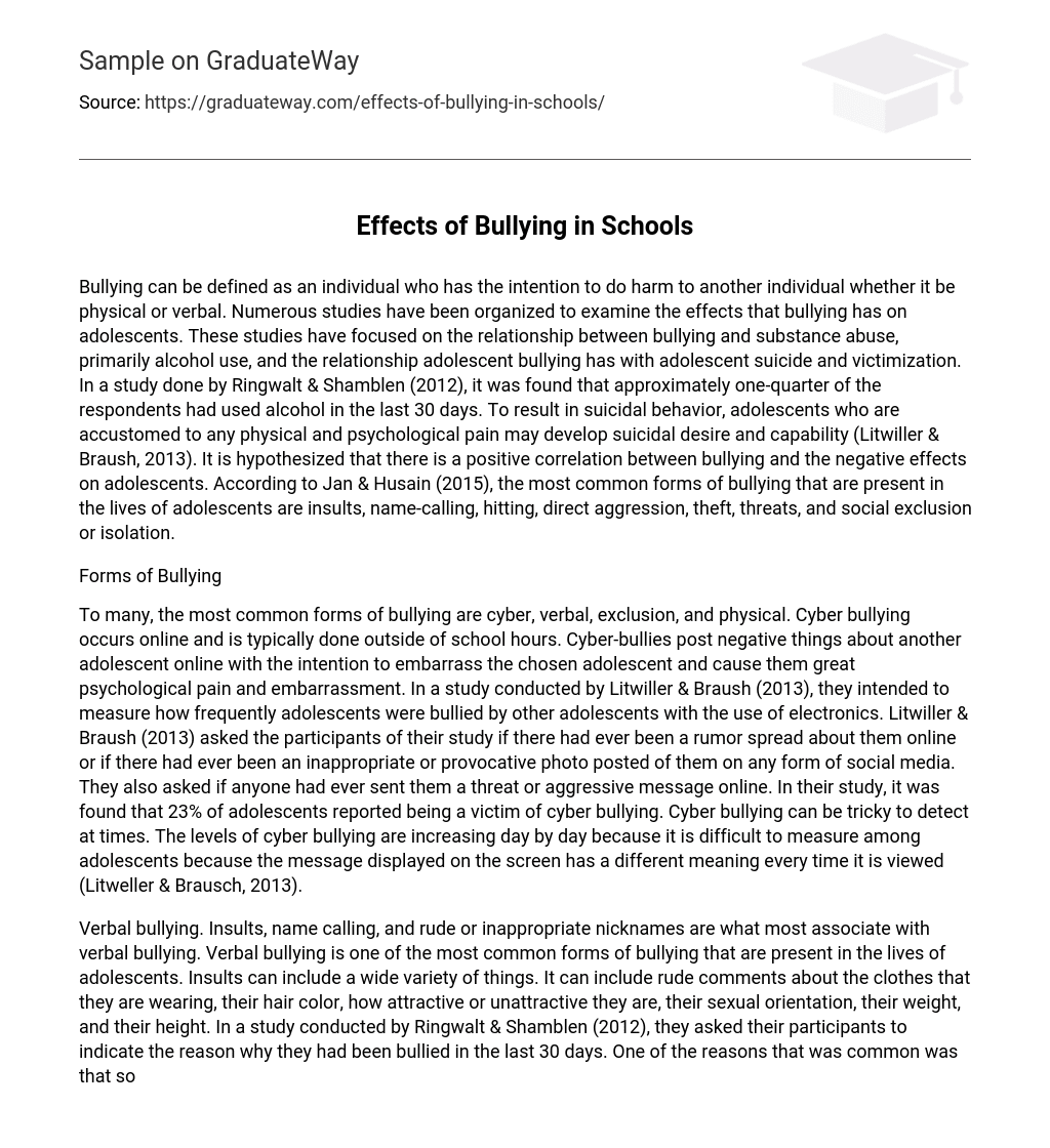 bullying in schools cause and effect essay