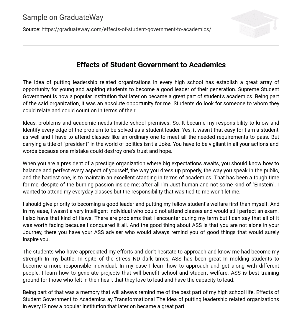 Effects of Student Government to Academics