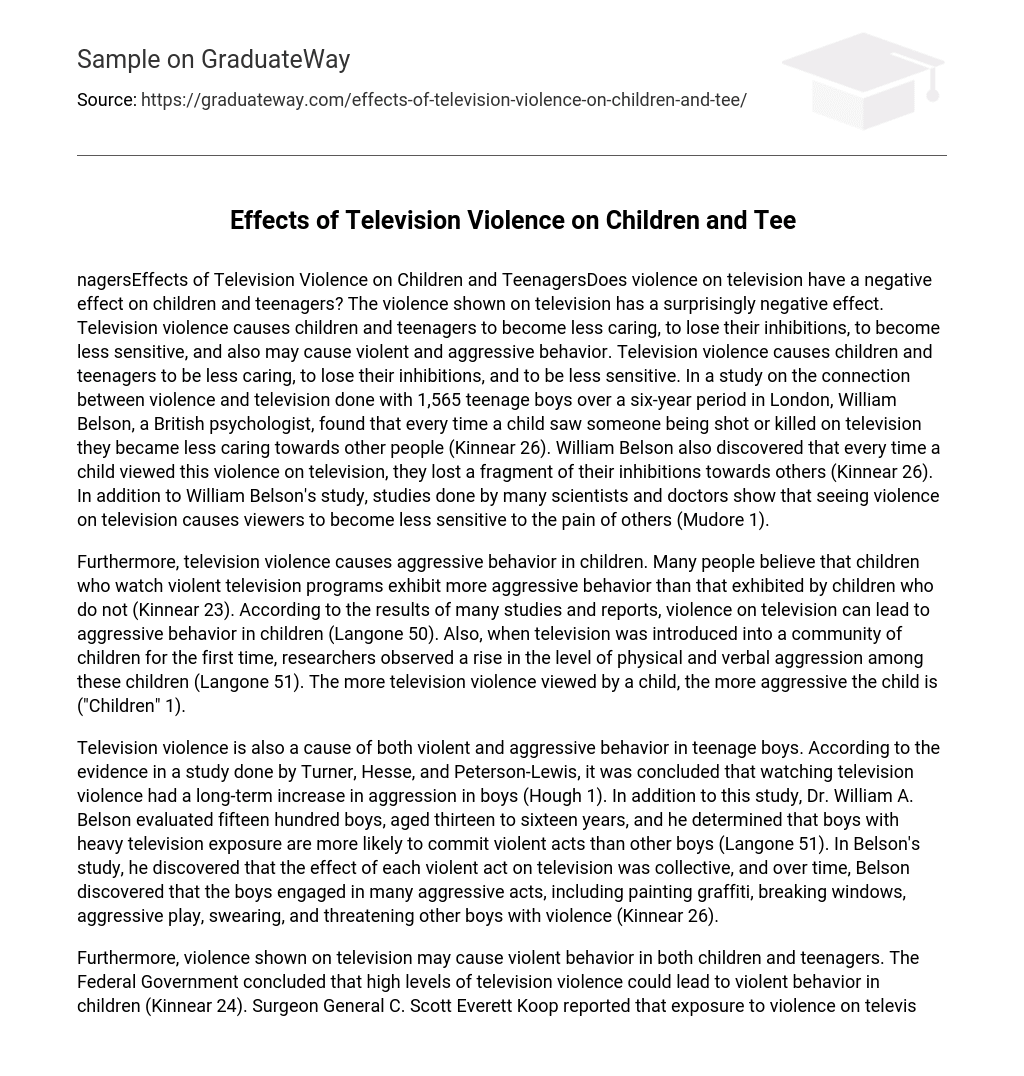 Effects of Television Violence on Children and Teenagers