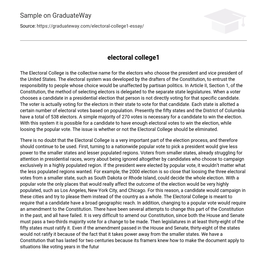 The Electoral College: A System Unaffected by Partisan Politics