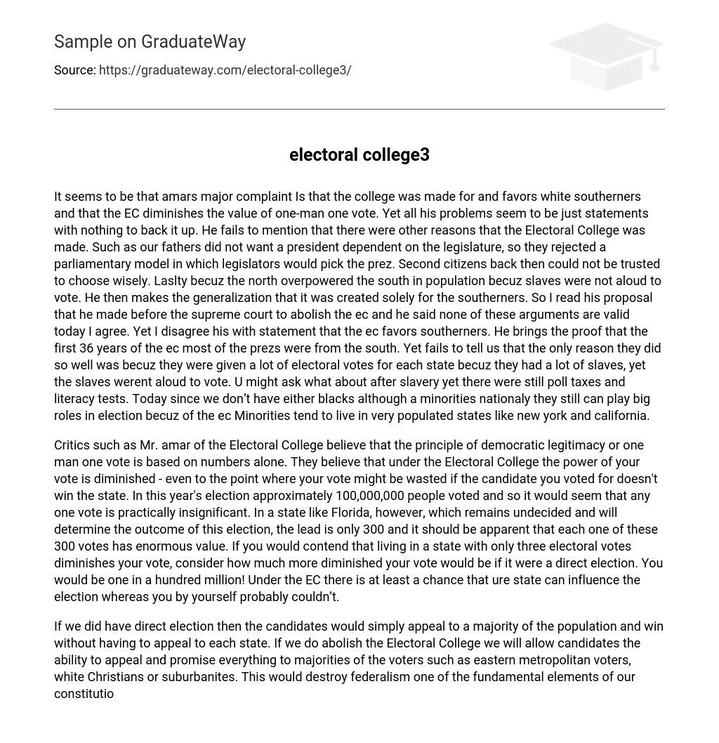 “Amar’s Complaints about the Electoral College”