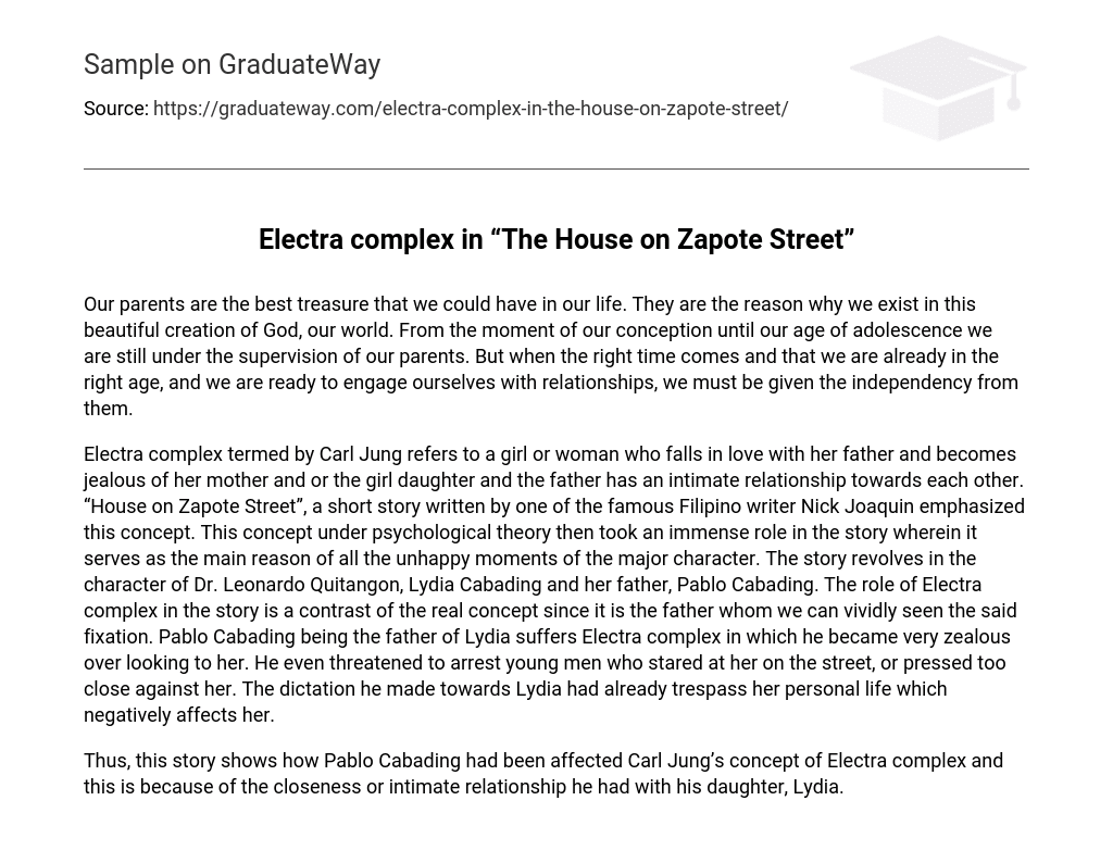 Electra complex in “The House on Zapote Street” Analysis