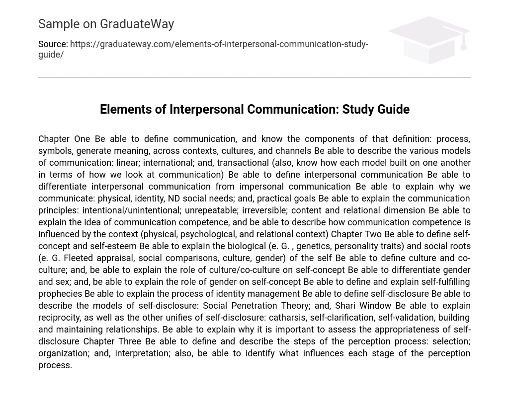 Elements of Interpersonal Communication: Study Guide