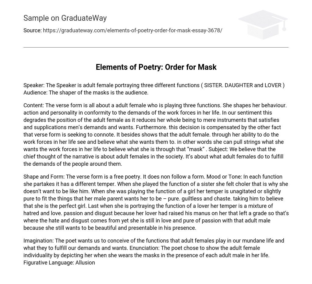 Elements of Poetry: Order for Mask