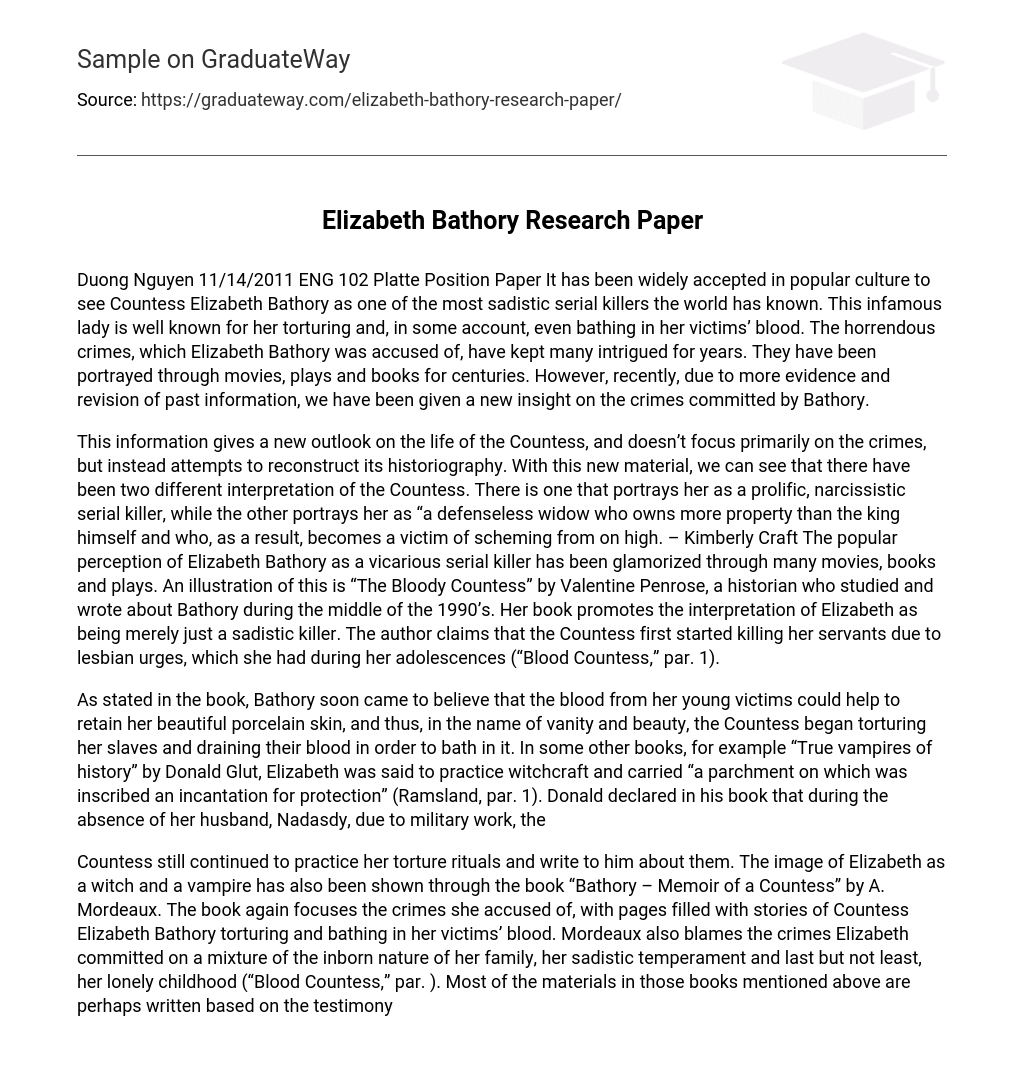 Elizabeth Bathory Research Paper