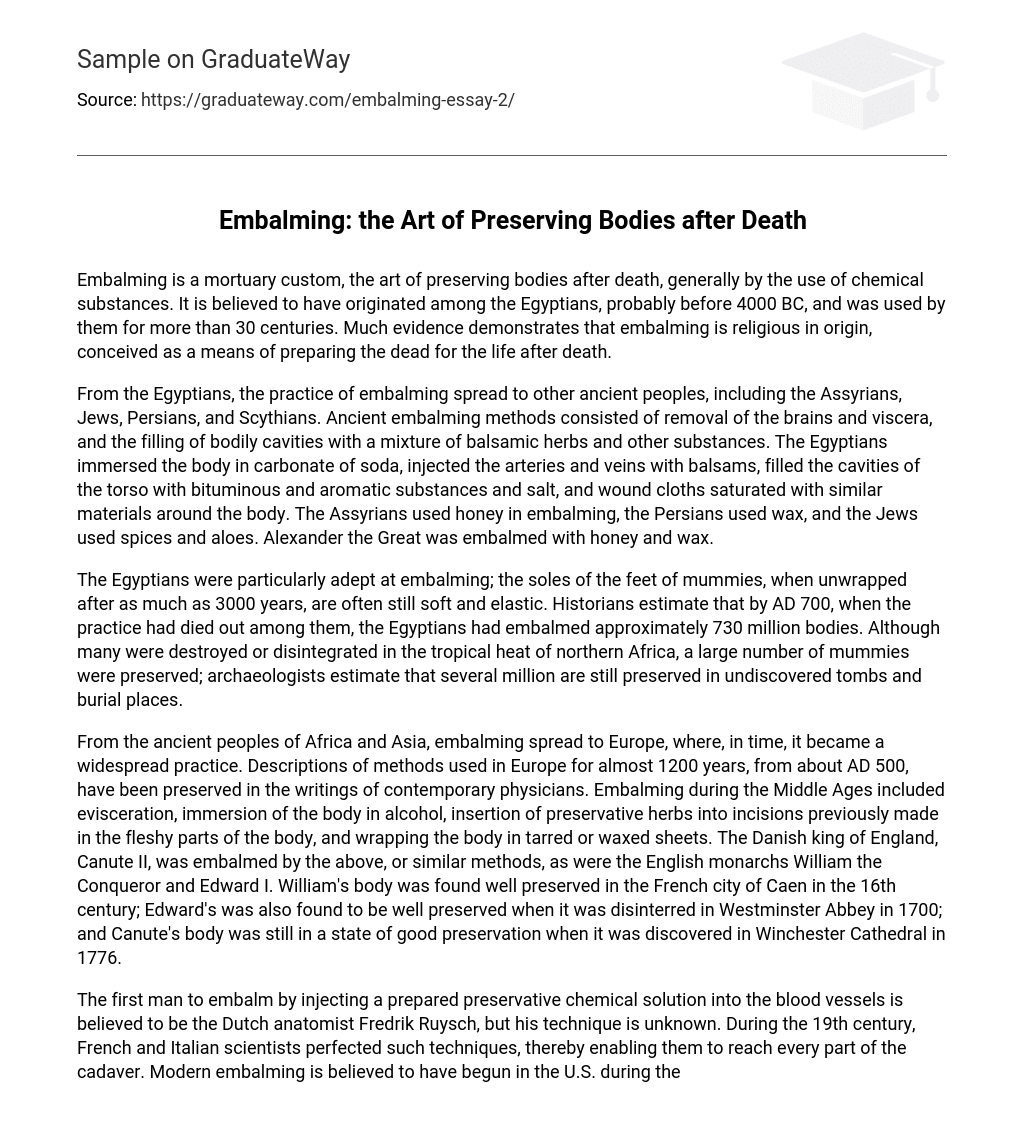 Embalming: the Art of Preserving Bodies after Death