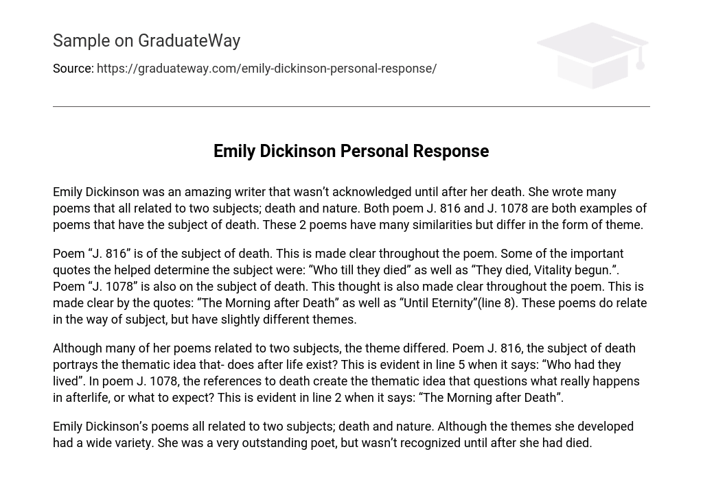 Emily Dickinson Personal Response