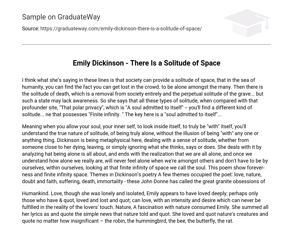 Emily Dickinson – There Is a Solitude of Space Analysis