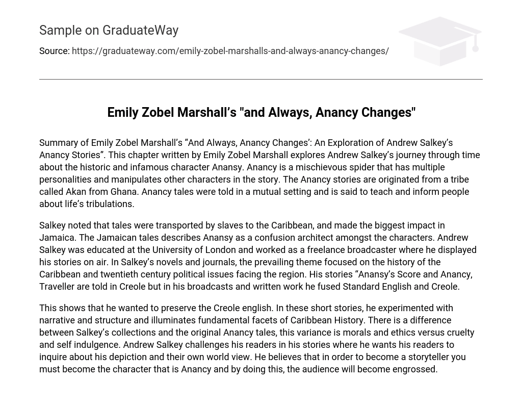Emily Zobel Marshall’s “and Always, Anancy Changes”