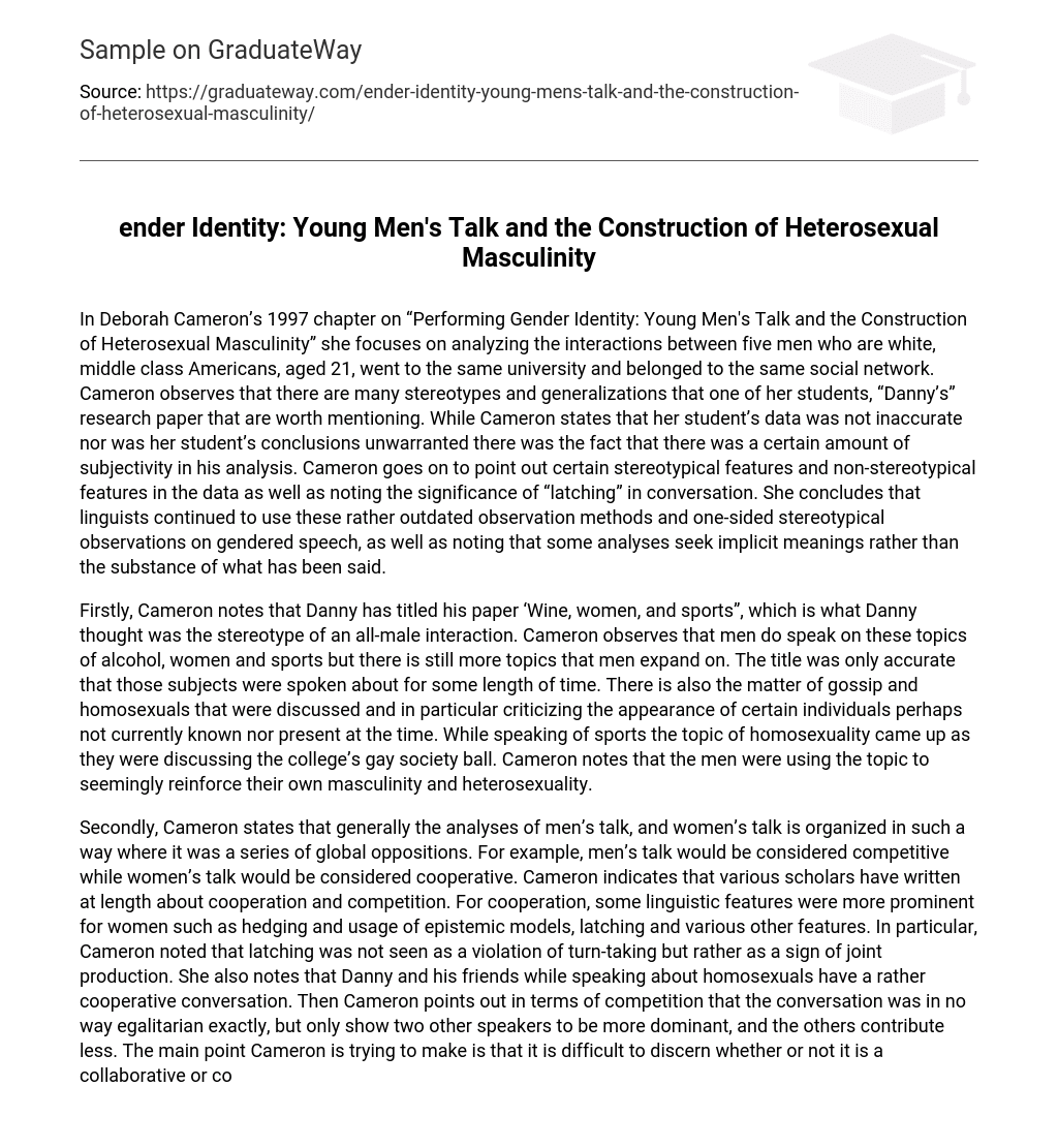 Ender Identity: Young Men’s Talk and the Construction of Heterosexual Masculinity