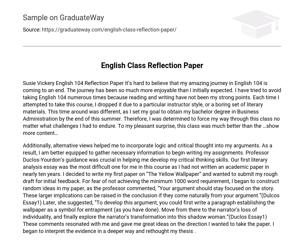 English Class Reflection Paper
