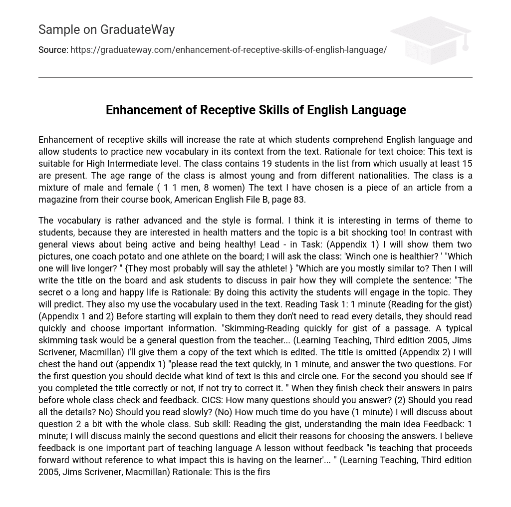 Enhancement of Receptive Skills of English Language