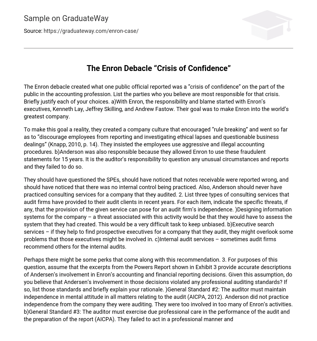 The Enron Debacle “Crisis of Confidence”