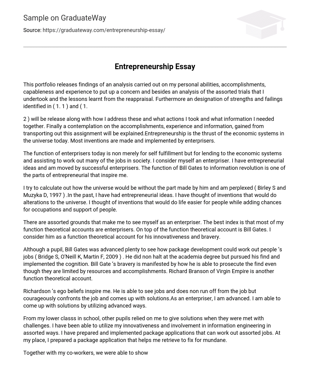 essay for being an entrepreneur