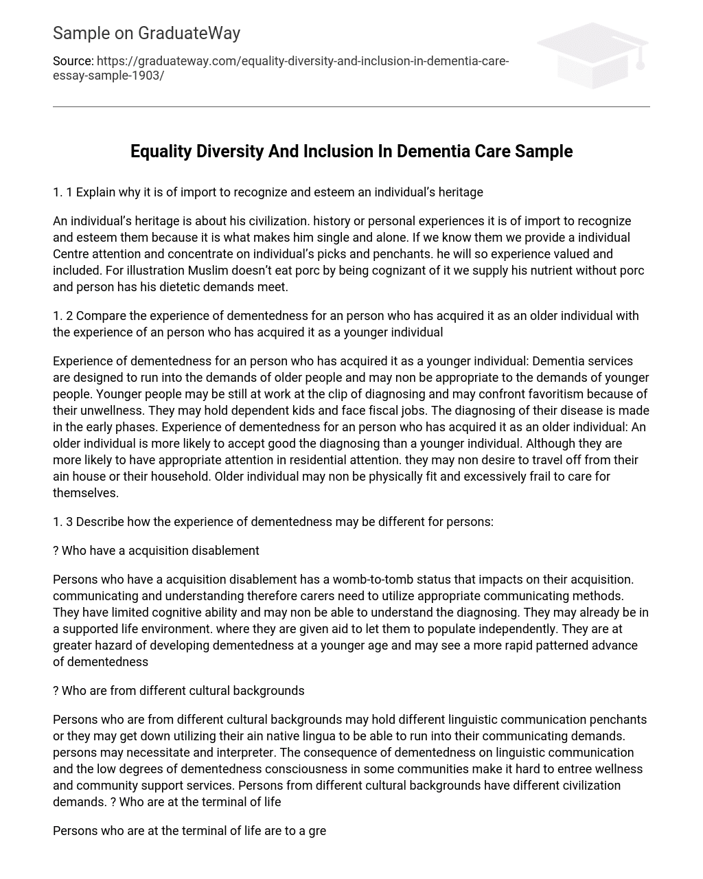 Equality Diversity And Inclusion In Dementia Care Sample