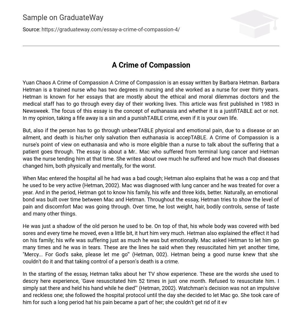 “A Crime of Compassion” Analysis