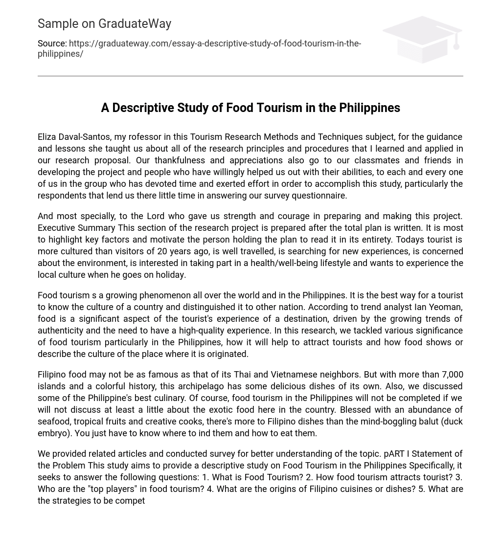 A Descriptive Study of Food Tourism in the Philippines Research Paper