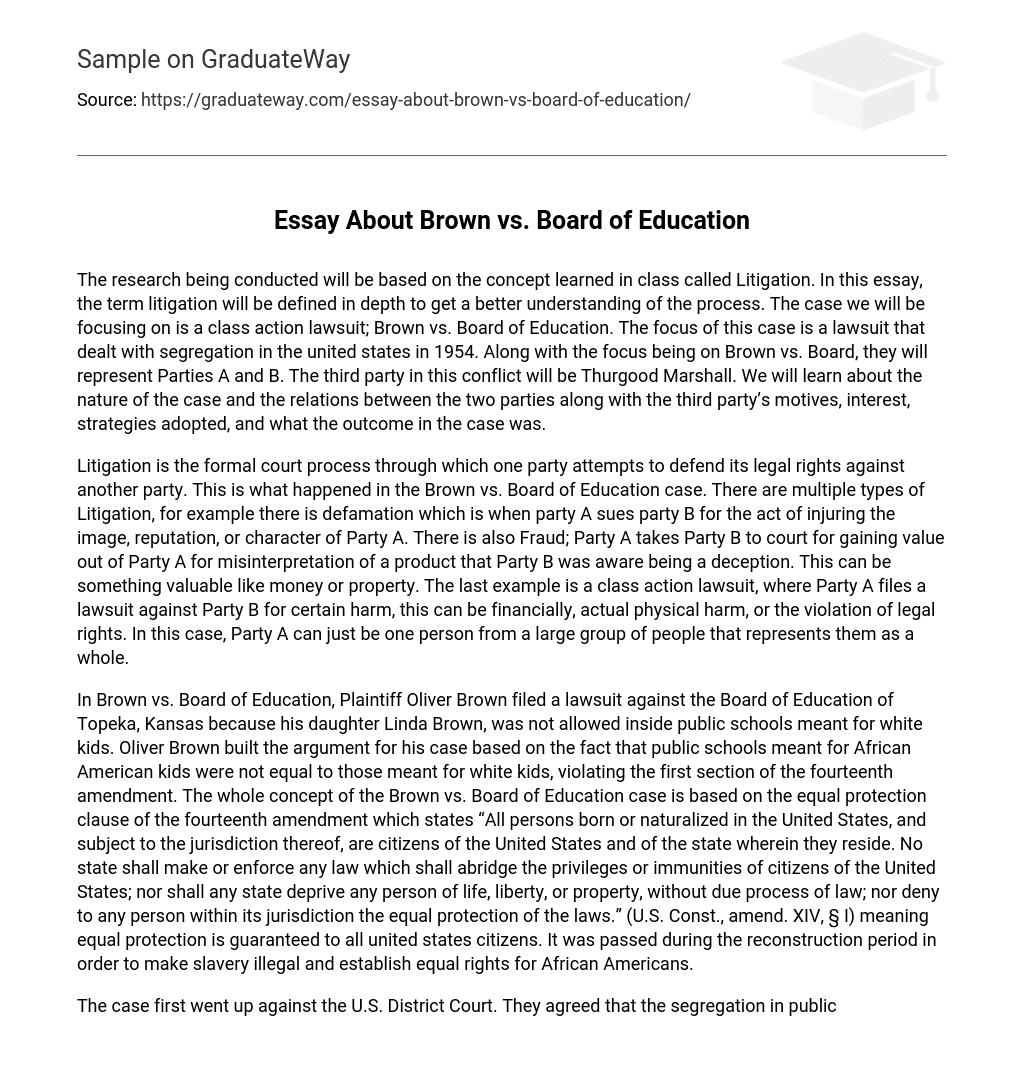 Essay About Brown vs. Board of Education