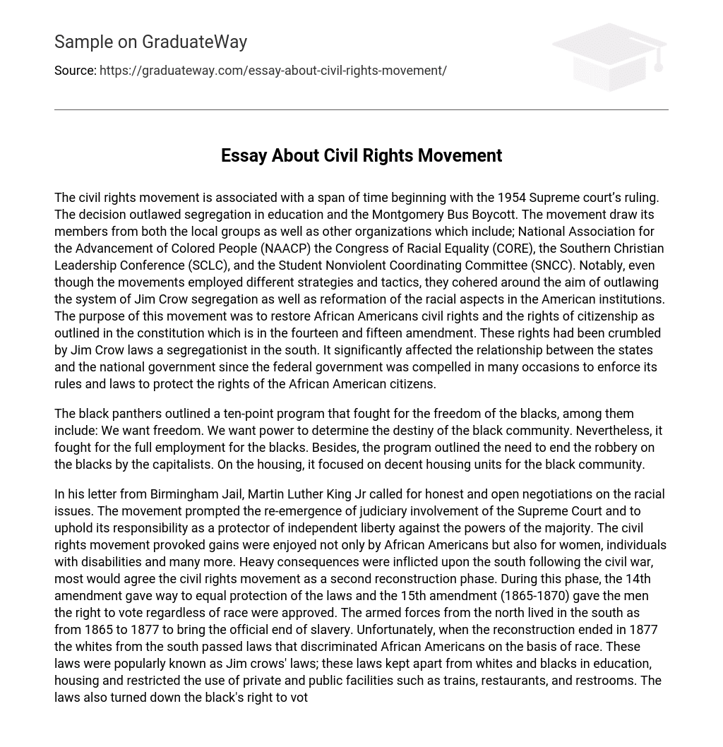 Essay About Civil Rights Movement