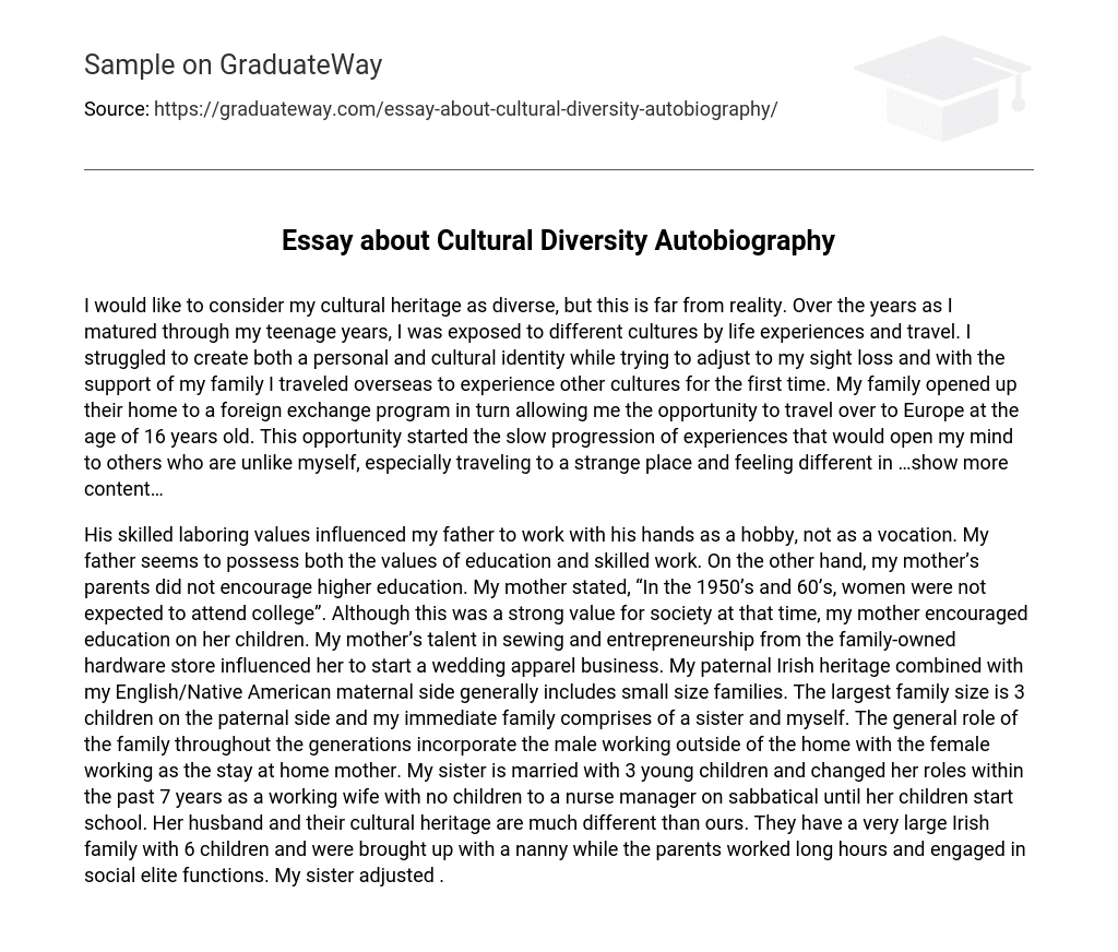 About Cultural Diversity: Autobiography