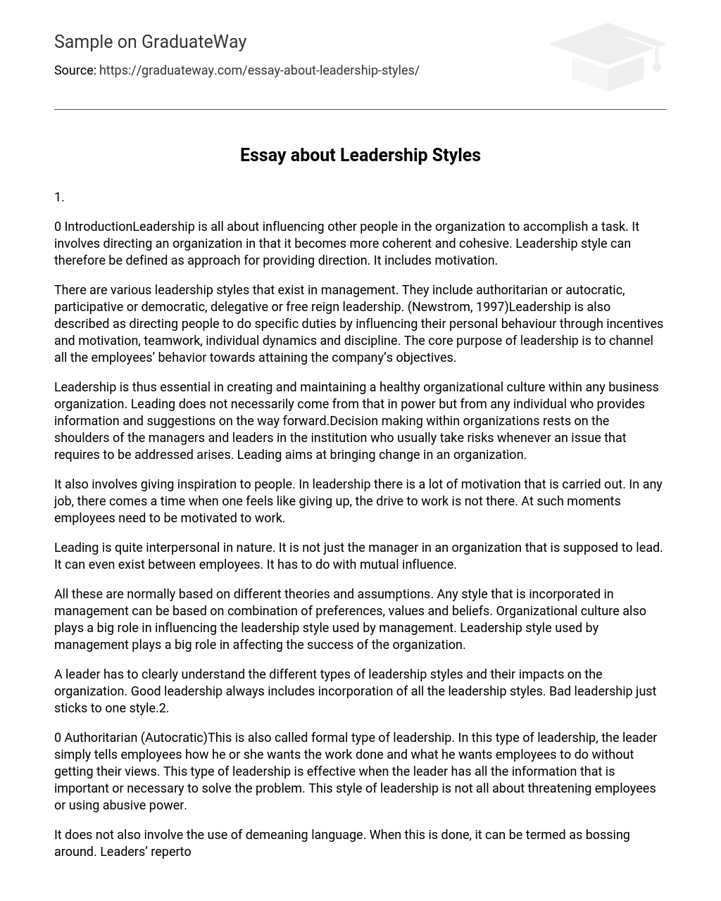 Essay about Leadership Styles