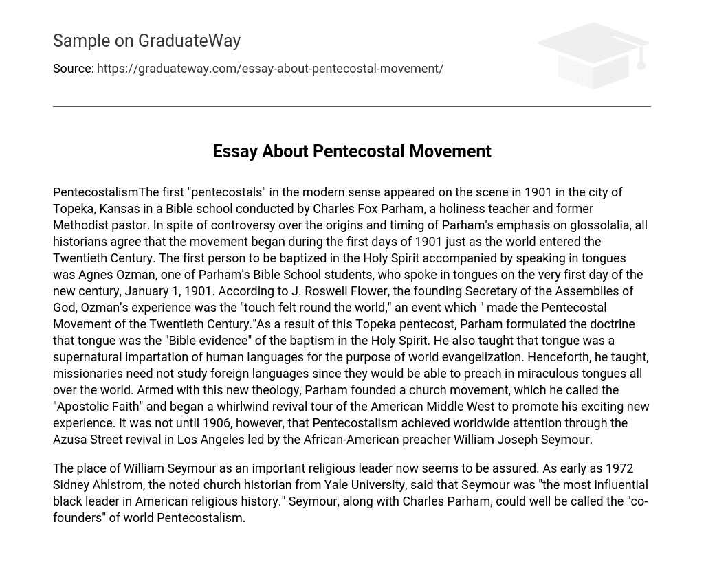 Essay About Pentecostal Movement