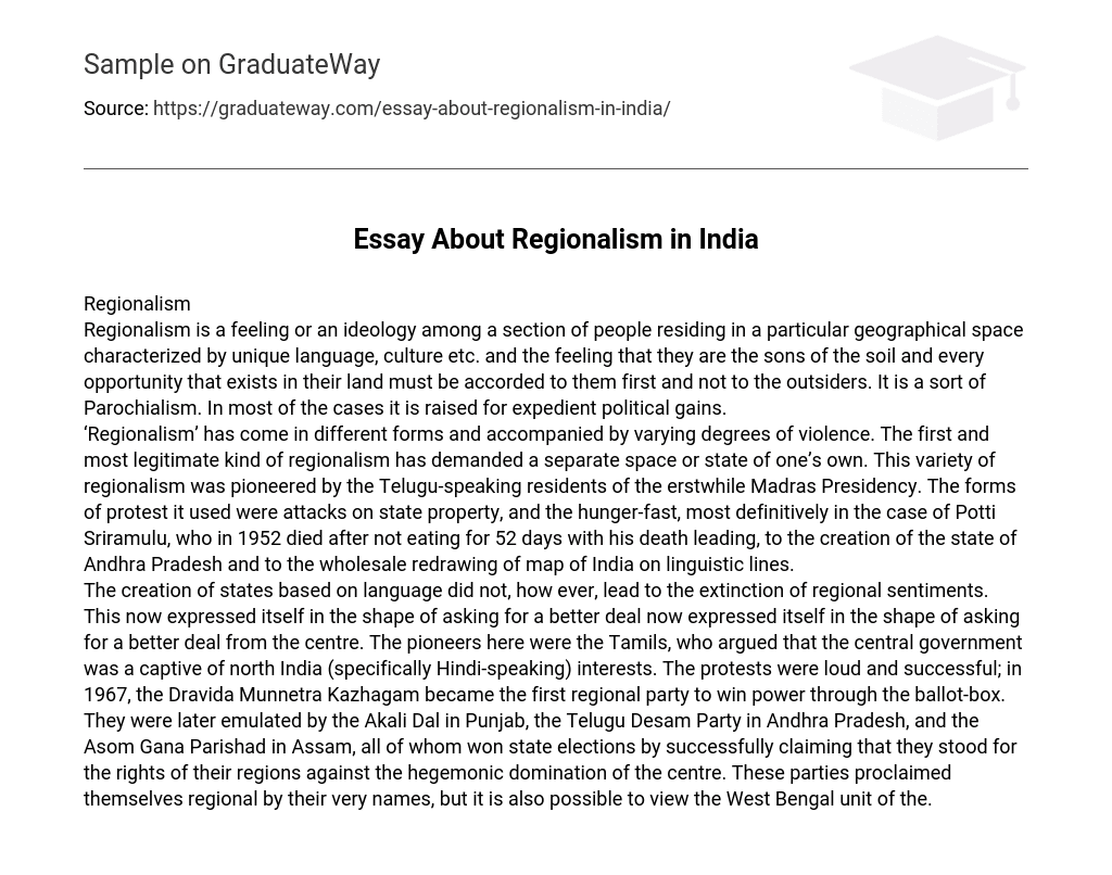 Essay About Regionalism in India