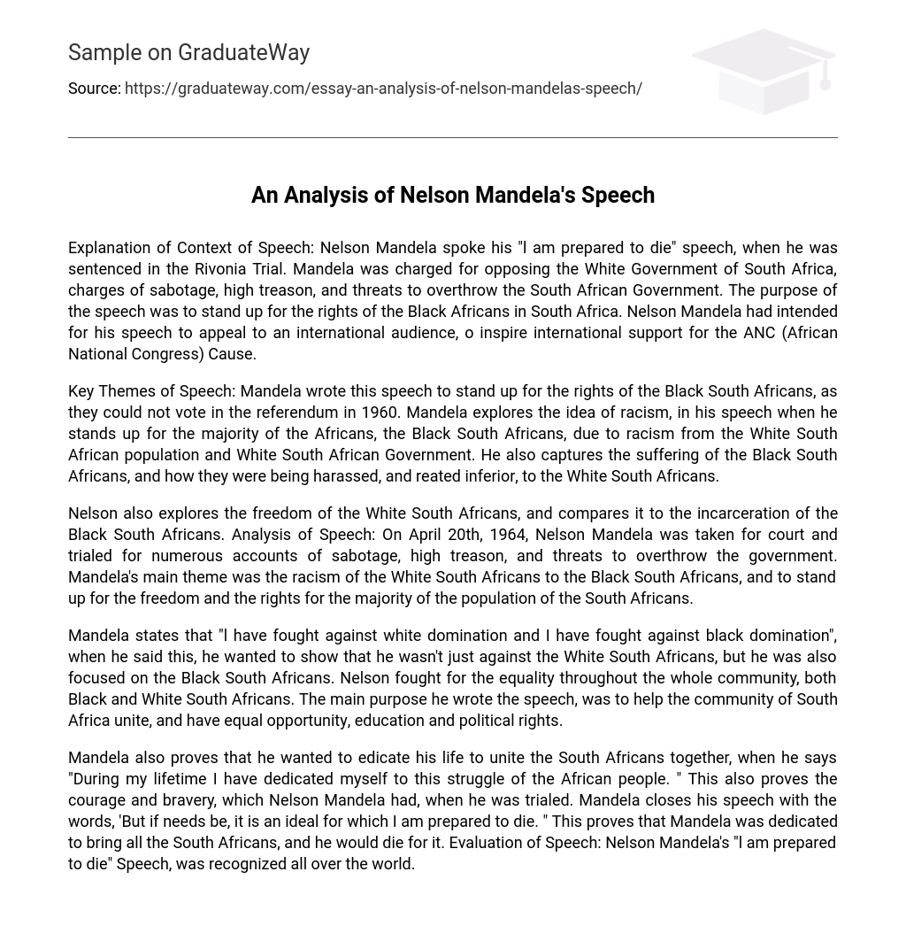 An Analysis of Nelson Mandela’s Speech