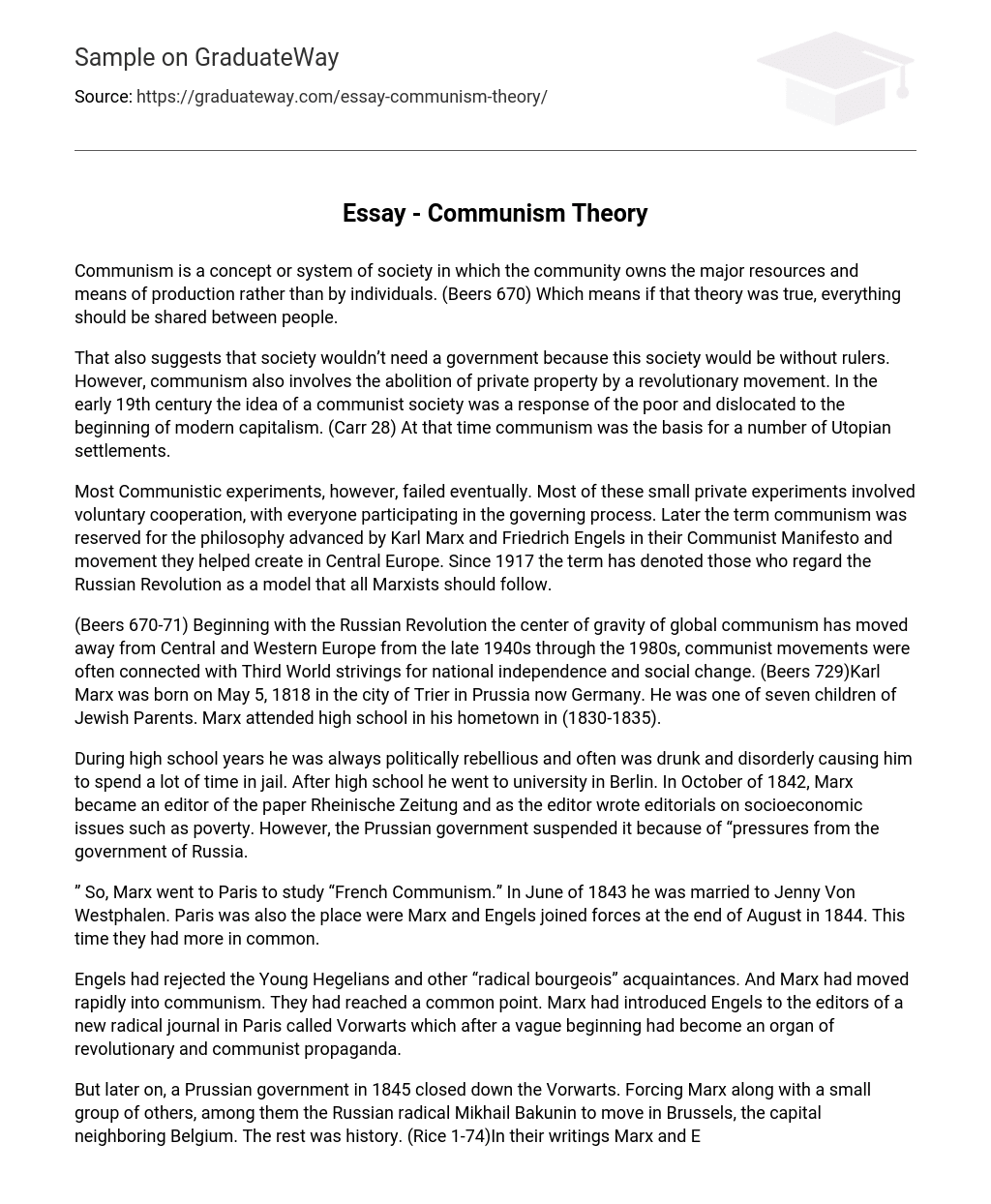 Essay – Communism Theory