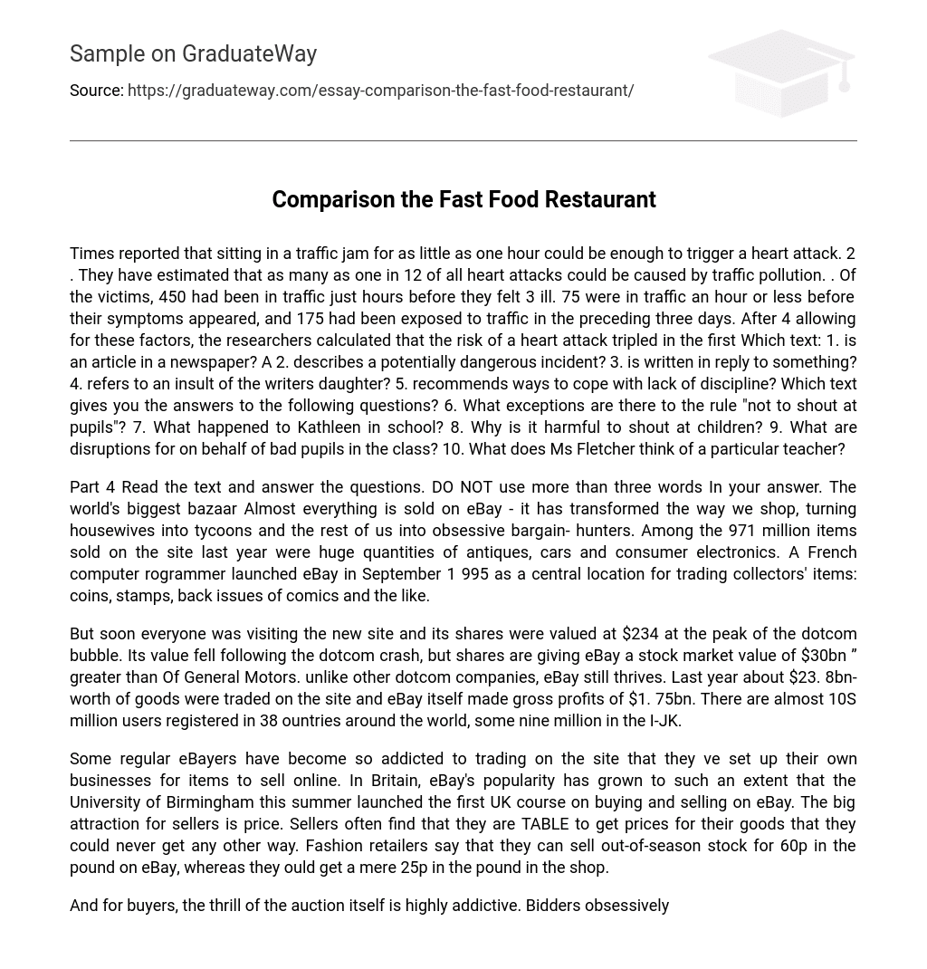 Comparison the Fast Food Restaurant