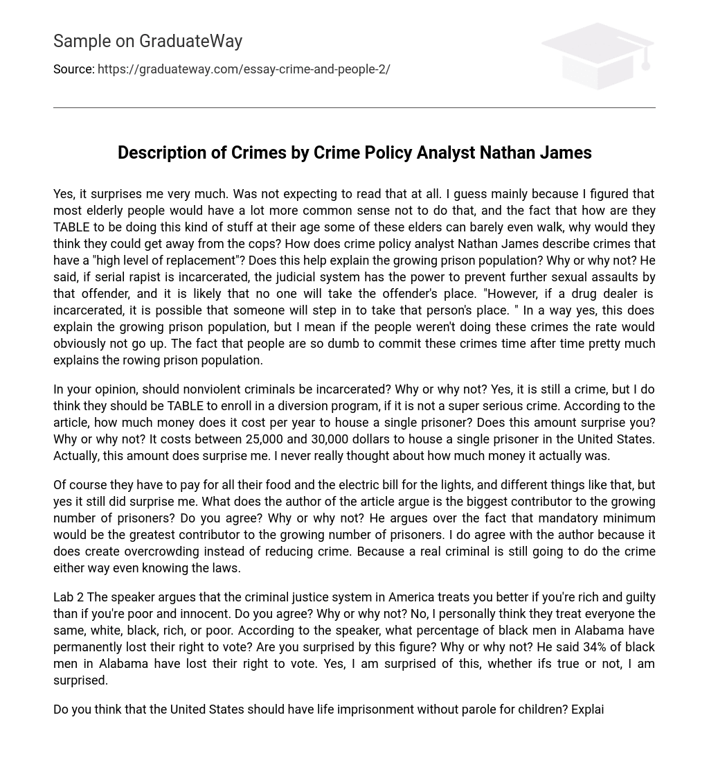 Description of Crimes by Crime Policy Analyst Nathan James