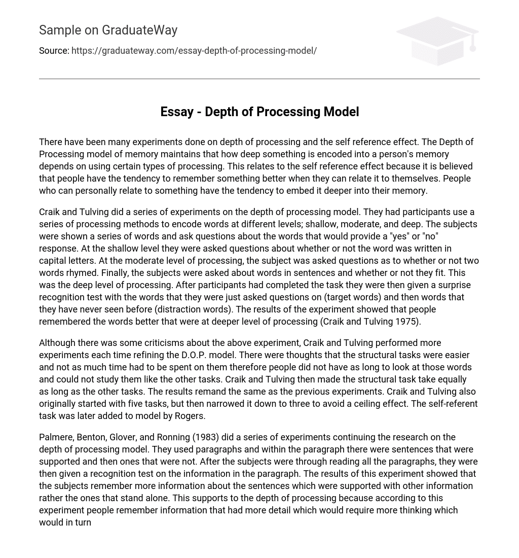 Essay – Depth of Processing Model